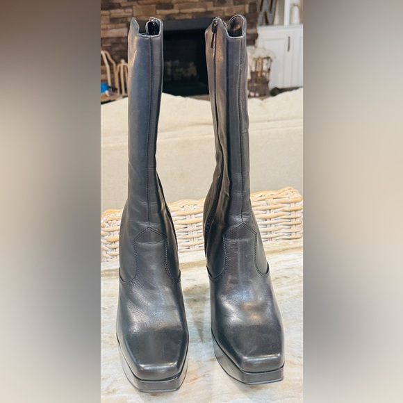 Women’s STEVE MADDEN 90s vintage black leather platform boots- Size 7.5 - Picture 7 of 9